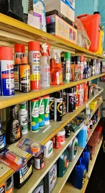 A Store Interior Filled With Various Products Neatly Arranged On Shelves